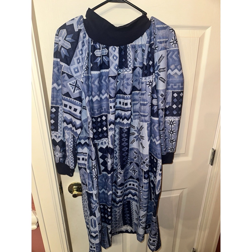 Haband Vintage Women's Blue Flannel Long Sleeve Nightgown Size Large